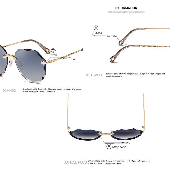 Women's Rimless Round 'Diamond Cut' Metal Sunglasses