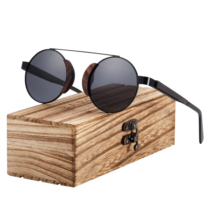 Unisex Oval Aluminum and Wood Polarized Sunglasses