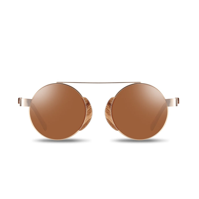 Unisex Oval Aluminum and Wood Polarized Sunglasses