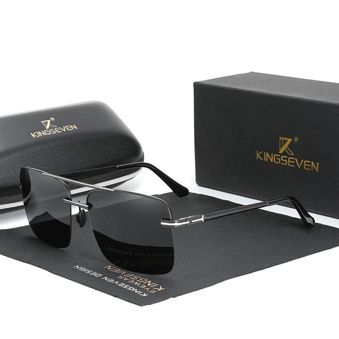 Men's Semi Rimless Polarized Rectangular 'Curion Box' Metal Sunglasses