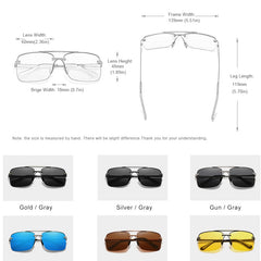 Men's Semi Rimless Polarized Rectangular 'Curion Box' Metal Sunglasses