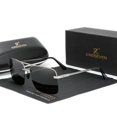 Men's Semi Rimless Polarized Rectangular 'Curion Box' Metal Sunglasses