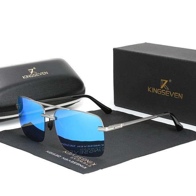 Men's Semi Rimless Polarized Rectangular 'Curion Box' Metal Sunglasses