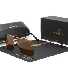 Men's Semi Rimless Polarized Rectangular 'Curion Box' Metal Sunglasses