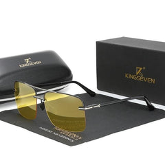 Men's Semi Rimless Polarized Rectangular 'Curion Box' Metal Sunglasses