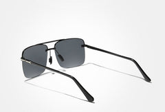 Men's Semi Rimless Polarized Rectangular 'Curion Box' Metal Sunglasses