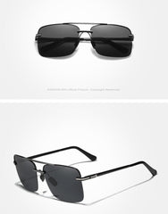 Men's Semi Rimless Polarized Rectangular 'Curion Box' Metal Sunglasses