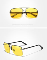 Men's Semi Rimless Polarized Rectangular 'Curion Box' Metal Sunglasses