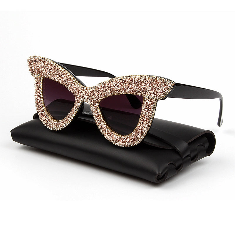 Women's Oversized Rhinestone 'Zebby' Cat Eye Plastic Sunglasses