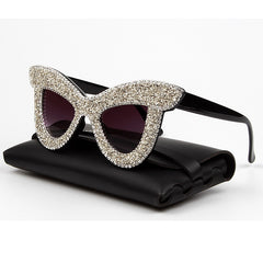 Women's Oversized Rhinestone 'Zebby' Cat Eye Plastic Sunglasses