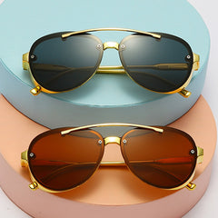 Women's Square 'Double Bridge Gold' Metal Sunglasses