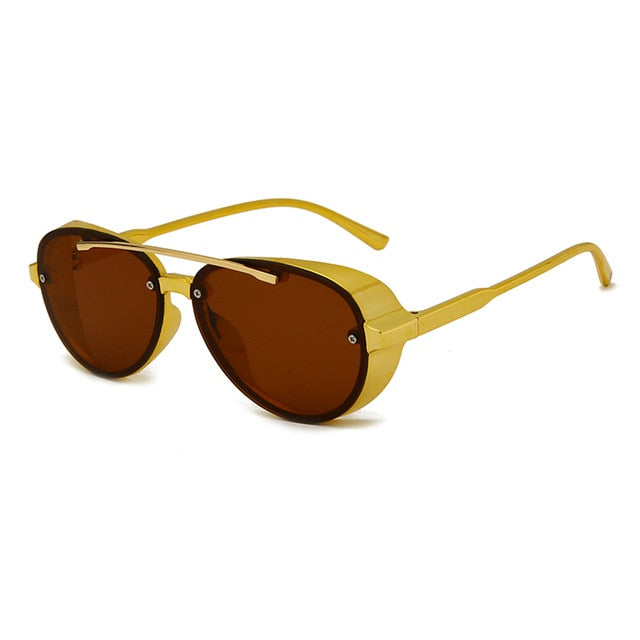 Women's Square 'Double Bridge Gold' Metal Sunglasses