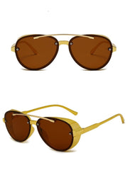 Women's Square 'Double Bridge Gold' Metal Sunglasses