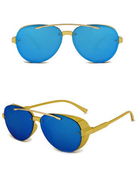 Women's Square 'Double Bridge Gold' Metal Sunglasses