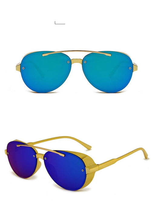Women's Square 'Double Bridge Gold' Metal Sunglasses