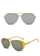 Women's Square 'Double Bridge Gold' Metal Sunglasses