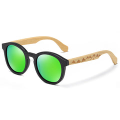 Unisex Round Polarized  'Al John' Wooden Bamboo Sunglasses