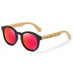 Unisex Round Polarized  'Al John' Wooden Bamboo Sunglasses