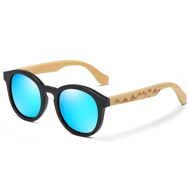 Unisex Round Polarized  'Al John' Wooden Bamboo Sunglasses