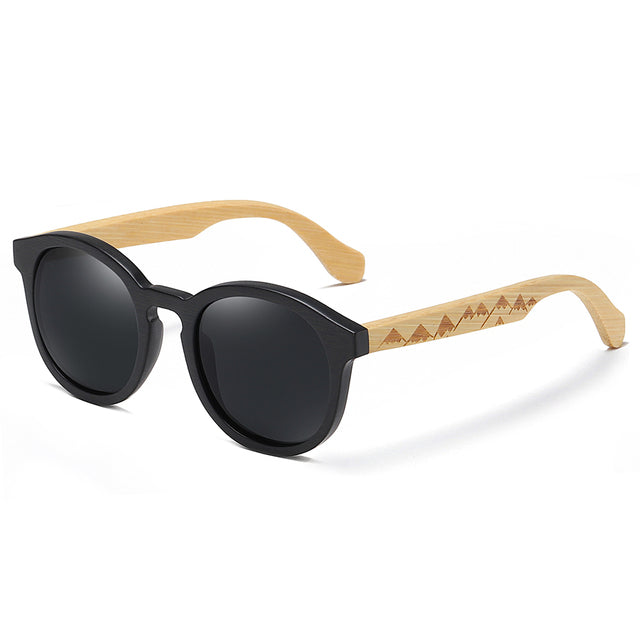 Unisex Round Polarized  'Al John' Wooden Bamboo Sunglasses