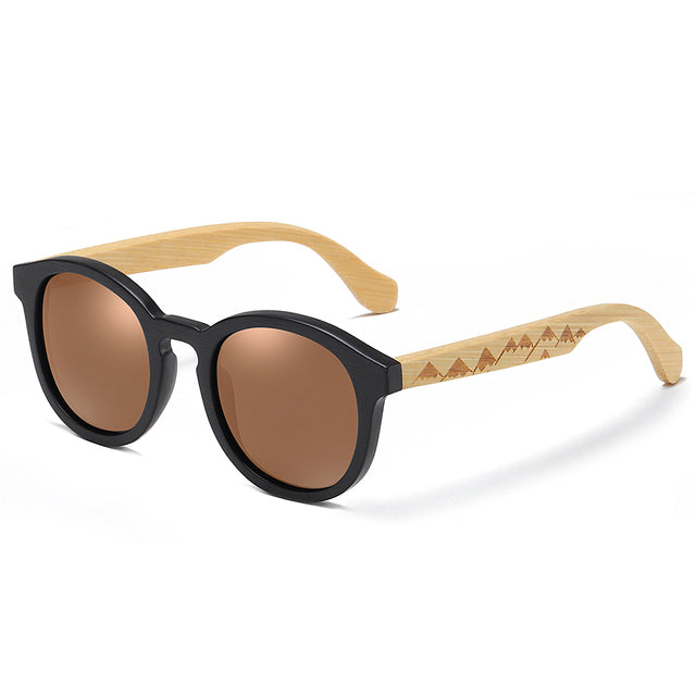 Unisex Round Polarized  'Al John' Wooden Bamboo Sunglasses