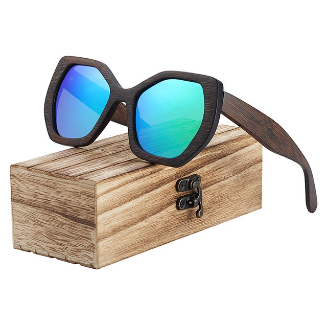 Women's Polarized Butterfly 'Morpho' Bamboo Wood Sunglasses