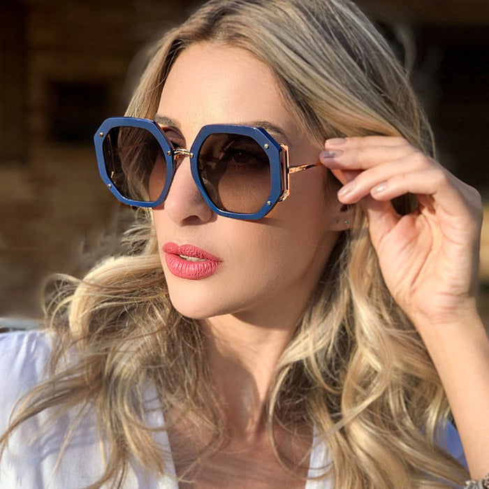 Women's Oversized Polygon 'Umber' Metal Sunglasses