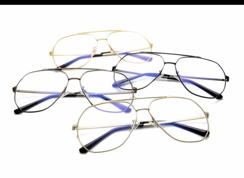 Unisex Blue Light Clear Hexagonal 'Mr. Bean' Metal  Glasses