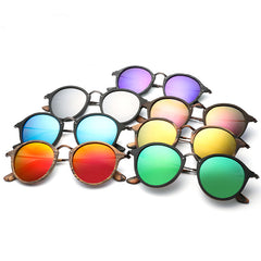 Unisex Polarized Round 'Pinkish' Wooden Metal Sunglasses