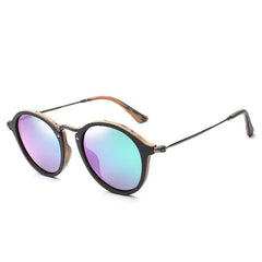 Unisex Polarized Round 'Pinkish' Wooden Metal Sunglasses