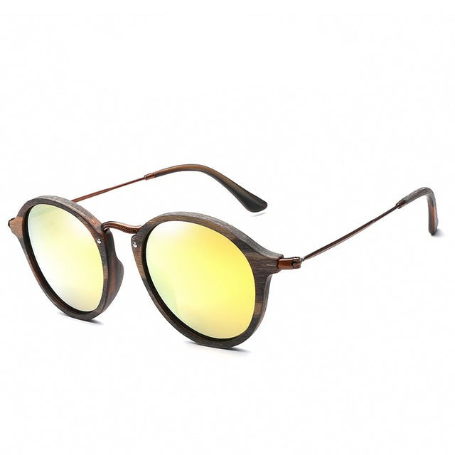 Unisex Polarized Round 'Pinkish' Wooden Metal Sunglasses