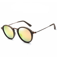 Unisex Polarized Round 'Pinkish' Wooden Metal Sunglasses