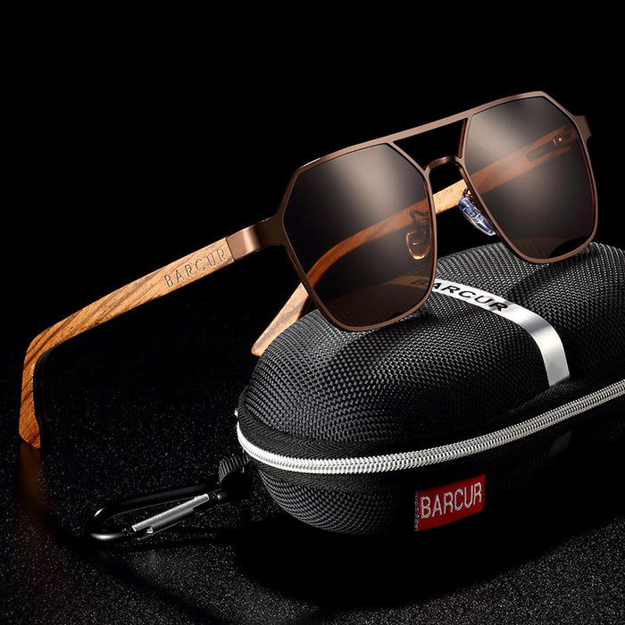 Unisex Polarized Hexagonal 'Warhorse Titan' Wooden Metal Sunglasses