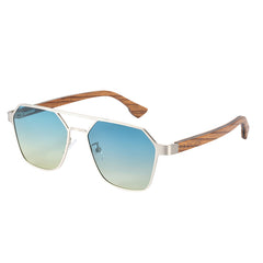 Unisex Polarized Hexagonal 'Warhorse Titan' Wooden Metal Sunglasses