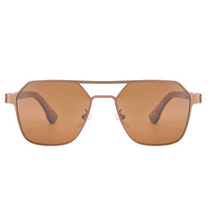 Unisex Polarized Hexagonal 'Warhorse Titan' Wooden Metal Sunglasses