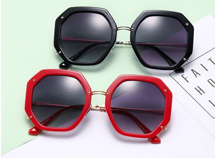 Women's Oversized Polygon 'Umber' Metal Sunglasses