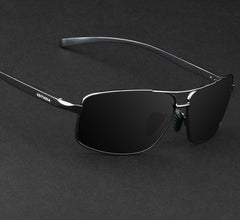 Men's Polarized Rectangular 'Lennox' Metal Sunglasses