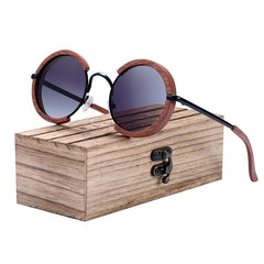 Unisex Retro Round 'Finn Arthur' Wooden Metal Sunglasses