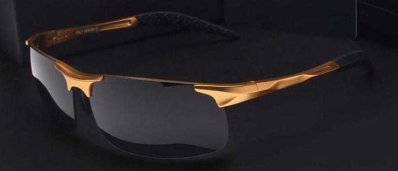 Men's Polarized Sport Rectangular 'Red Line' Metal Sunglasses