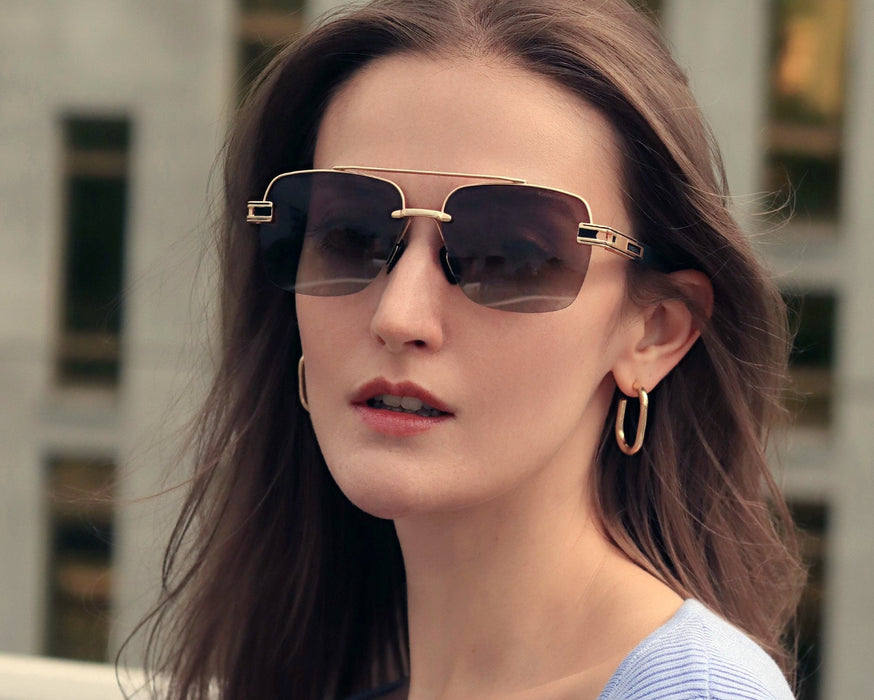 Women's Semi Rimless Square Polarized  'Aileron' Metal Sunglasses