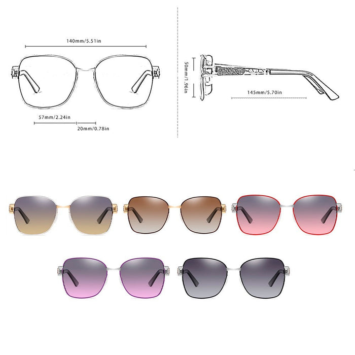 Women's Rectangular 'Kitty' Steel Polarized Sunglasses