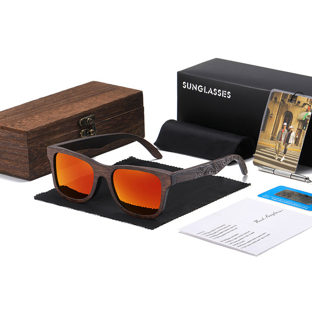 Unisex Natural Square 'Unique' Handmade Wooden Sunglasses