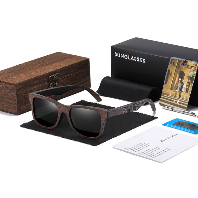 Unisex Natural Square 'Unique' Handmade Wooden Sunglasses