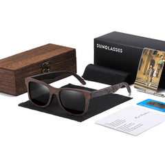 Unisex Natural Square 'Unique' Handmade Wooden Sunglasses