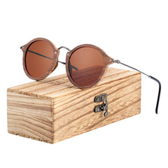 Unisex Retro Round 'Finn Arthur' Wooden Metal Sunglasses