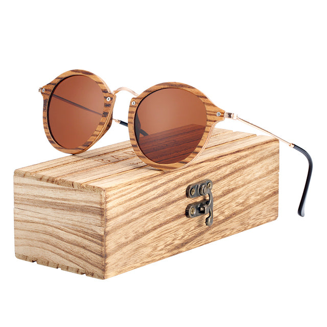 Unisex Retro Round 'Finn Arthur' Wooden Metal Sunglasses