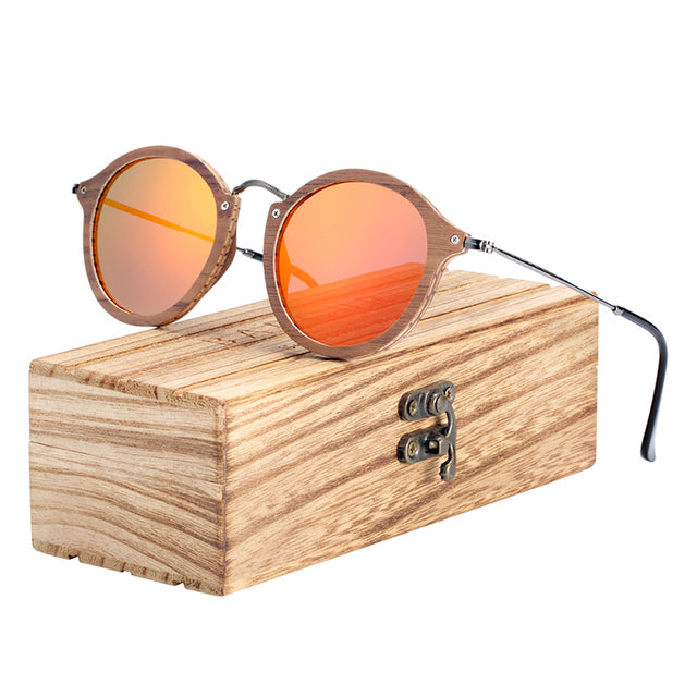 Unisex Retro Round 'Finn Arthur' Wooden Metal Sunglasses