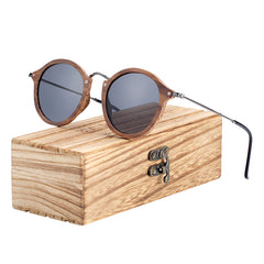 Unisex Retro Round 'Finn Arthur' Wooden Metal Sunglasses