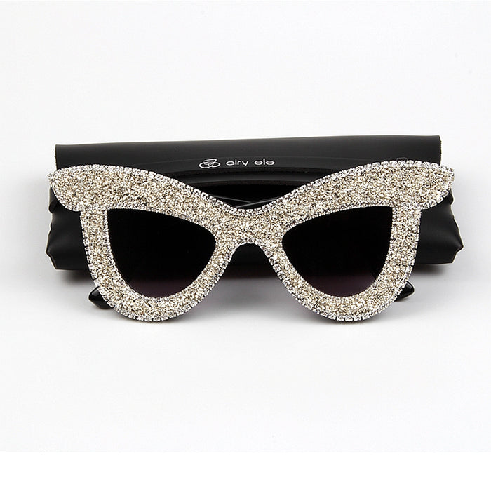Women's Oversized Rhinestone 'Zebby' Cat Eye Plastic Sunglasses