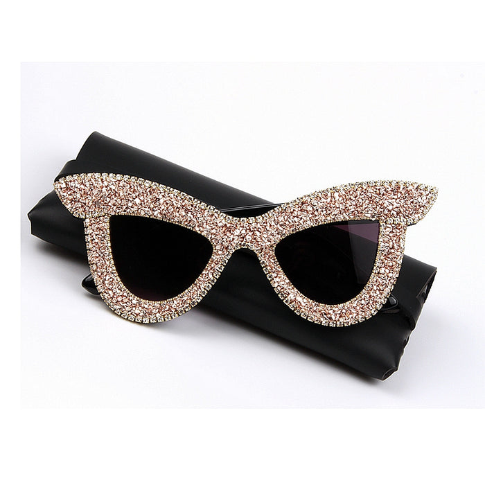 Women's Oversized Rhinestone 'Zebby' Cat Eye Plastic Sunglasses